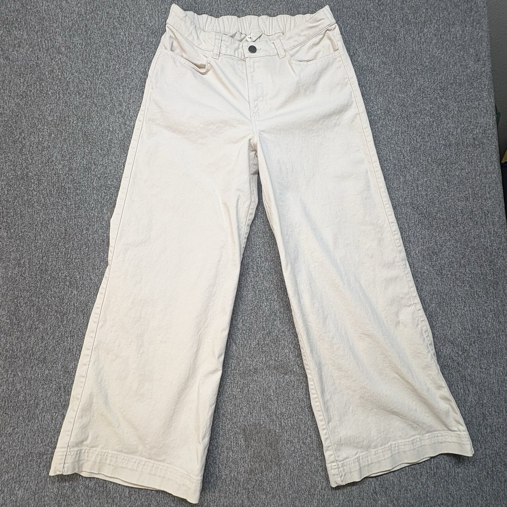PACT Organic Stretch Twill Wide Leg Pants Womens Size M Ivory Minimalist Neutral